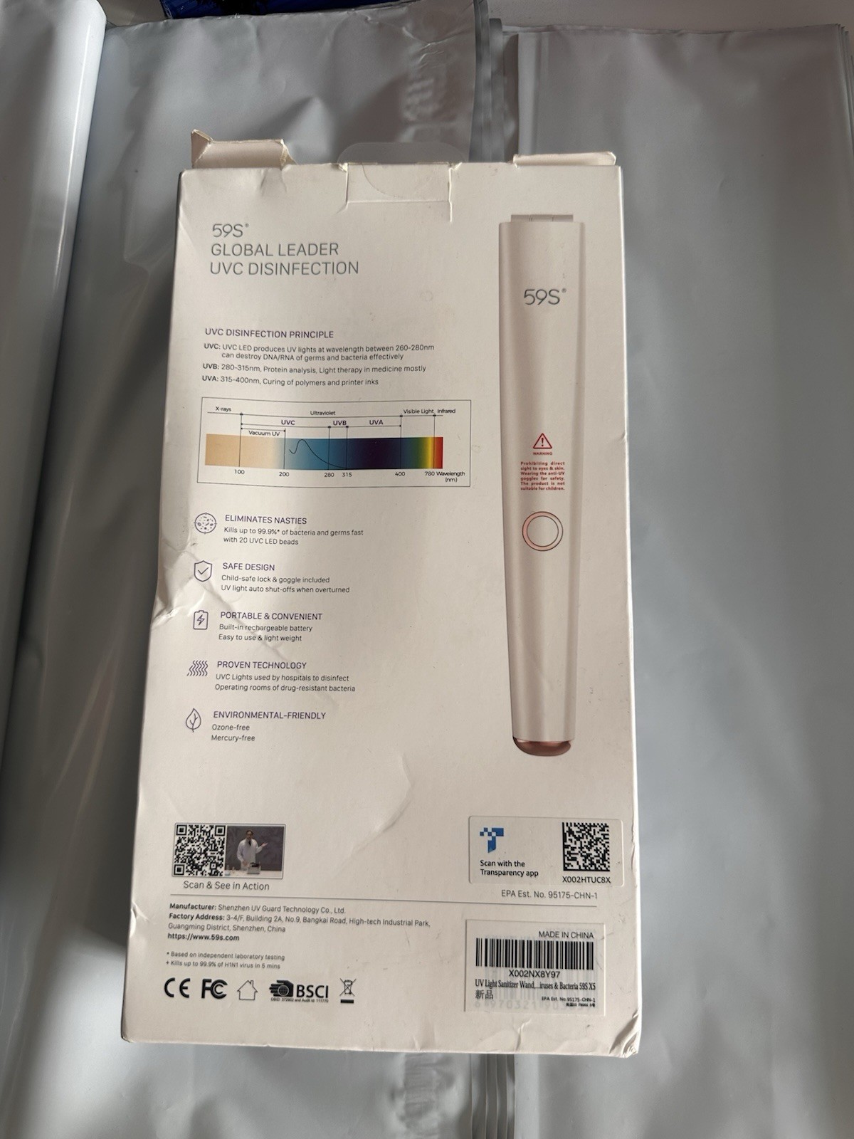 59-S UVC X5 LED Handheld Sterilized Sterilization for Travel and Hotel