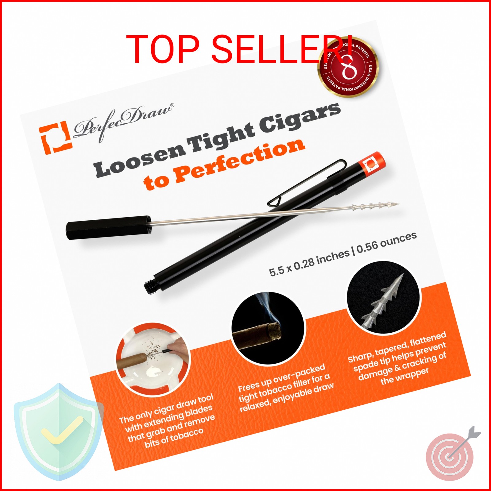 Perfec – PerfecDraw Patented Cigar Draw Enhancer Tool and Nubber, 5 inches
