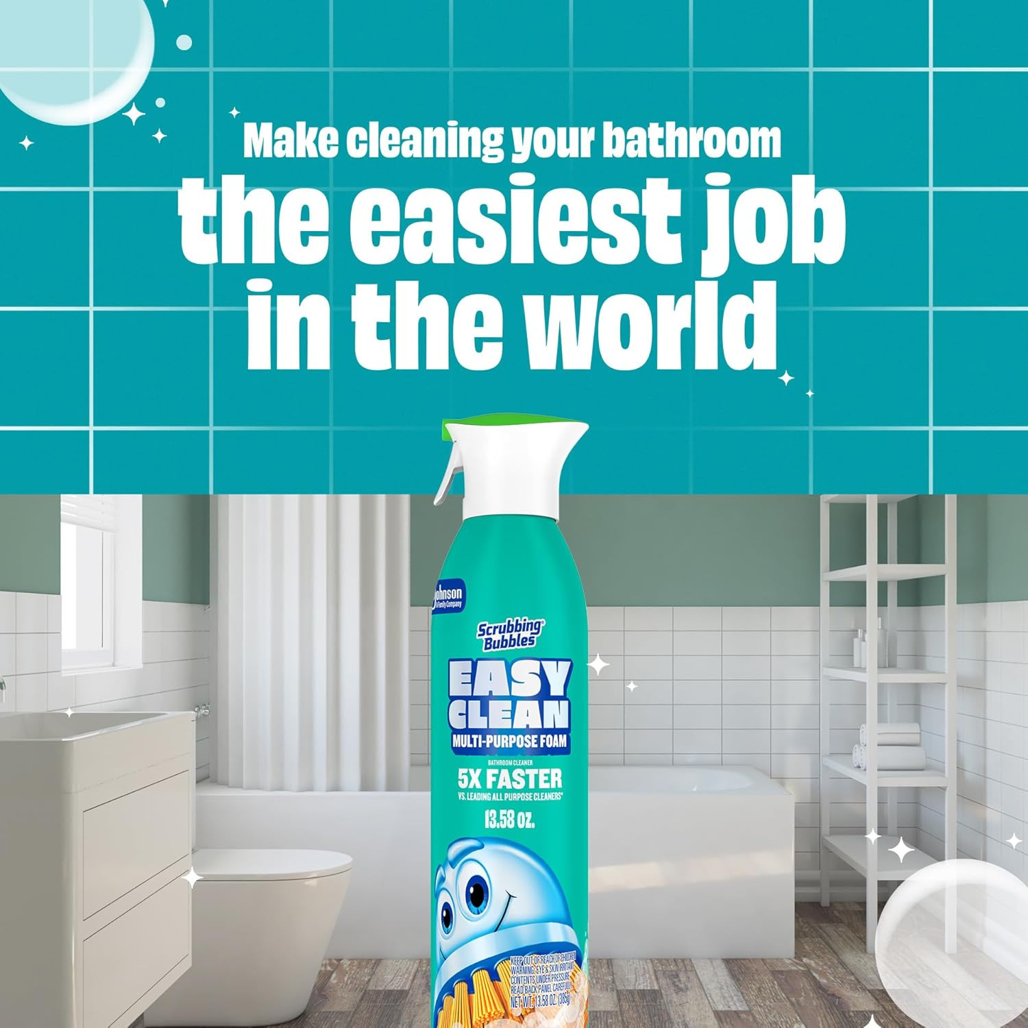 Easy Clean Foaming Multipurpose Bathroom Cleaner, Continuous Spray Bottle, Fast