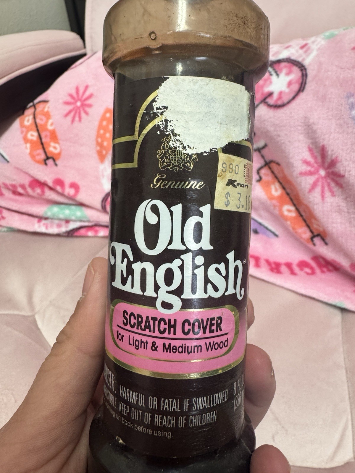 Vintage Old English Scratch Cover Light & Medium Wood Pink Cap 8 oz *SEE PIC 80s