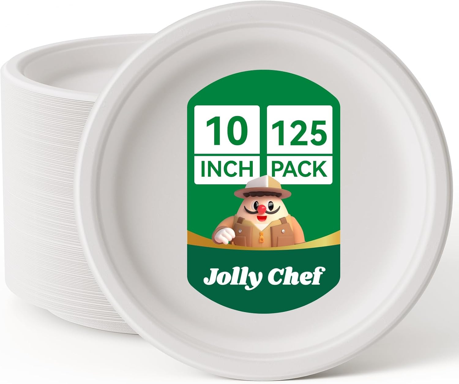 125 Pack 10 Inch Compostable Heavy Duty Paper Plates Disposable White Dinner