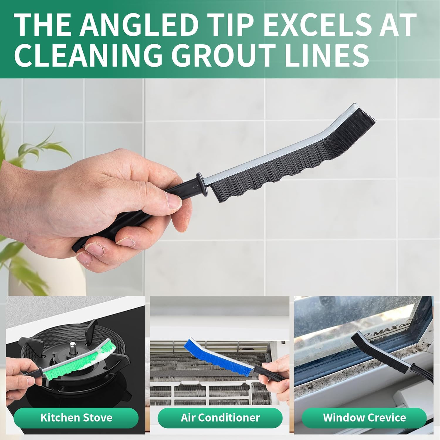 6-Pack Hard Bristle Crevice Cleaning Brush, Best Tool for Cleaning Grout, Gaps,