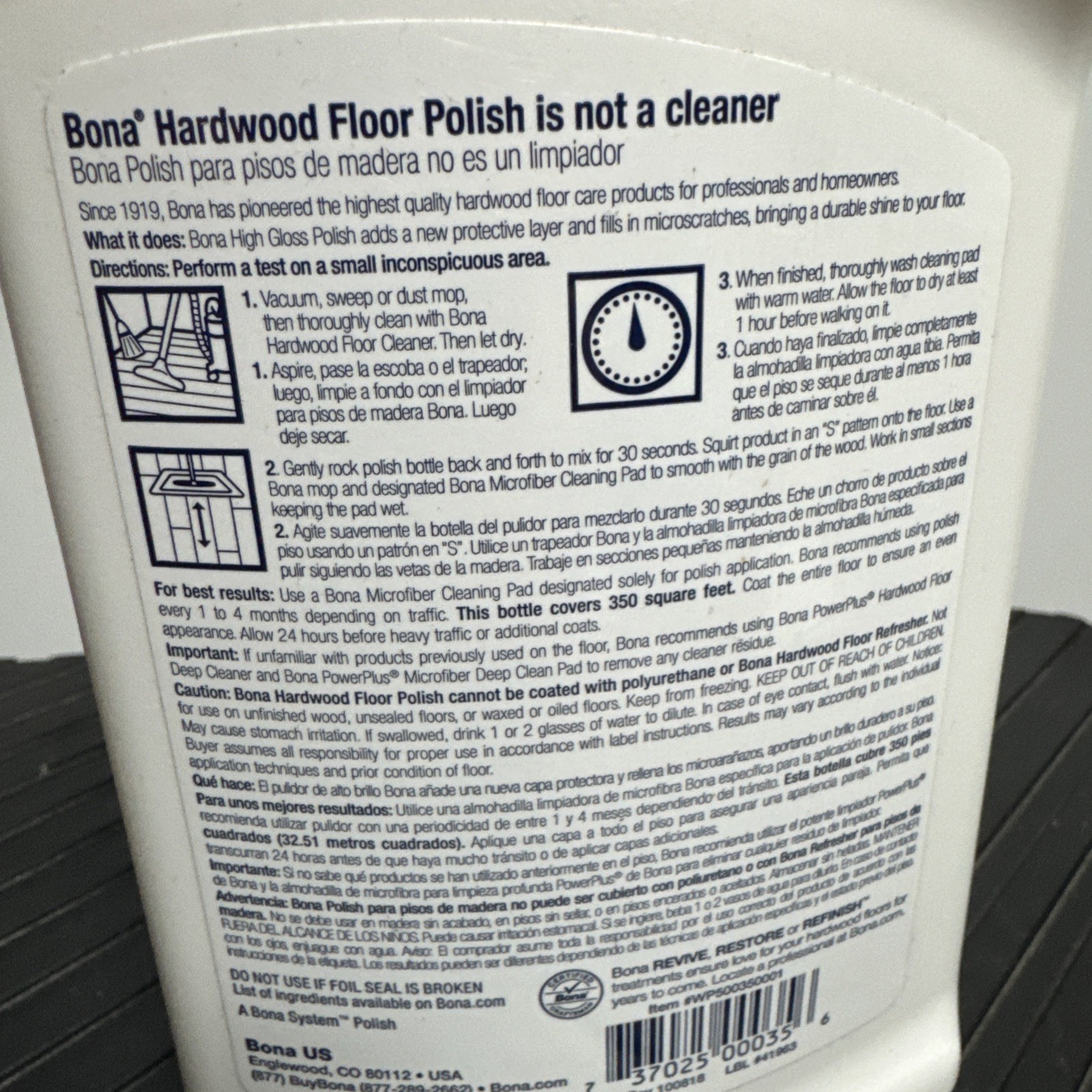 Bona Hardwood Floor Polish Quick & Easy Polishing HIGH GLOSS 24 fl oz bottle NEW