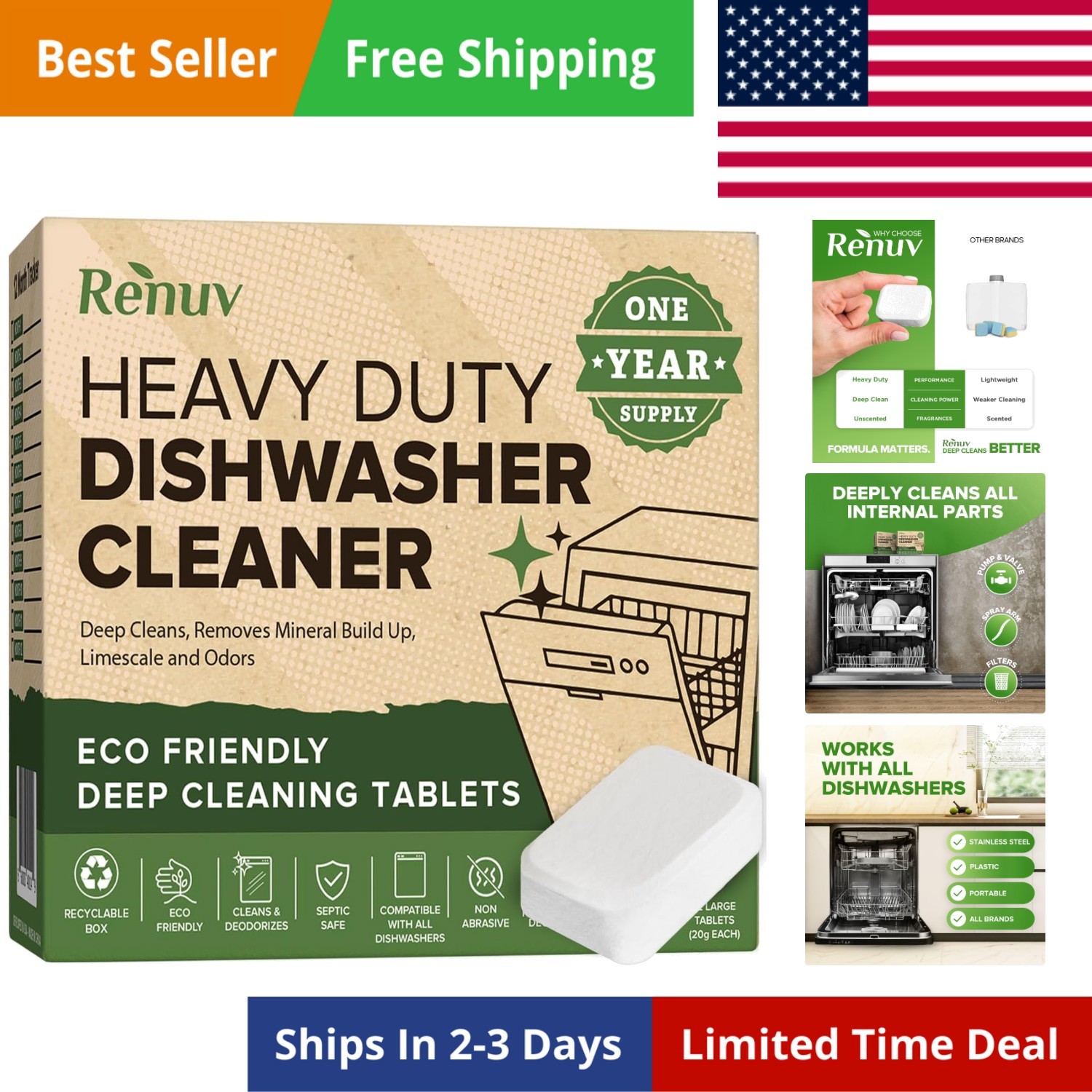 Heavy Duty Dishwasher Cleaner & Deodorizer Tablets, Descaler, Deep Cleaning, …