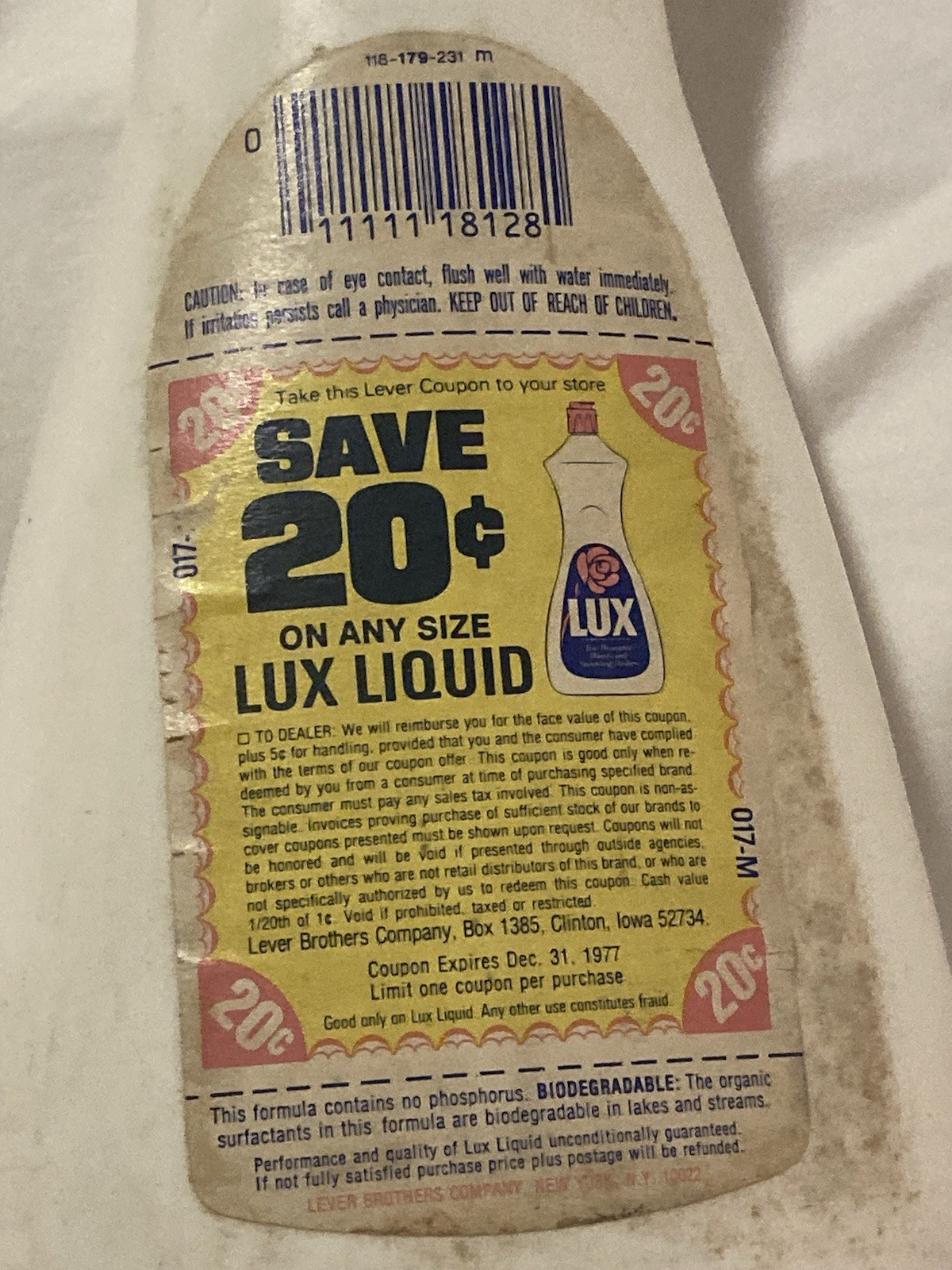 Vtg LUXUnused 1980’s Lever LUX Dishwashing Liquid Dish Detergent 32 Ounces Prop!