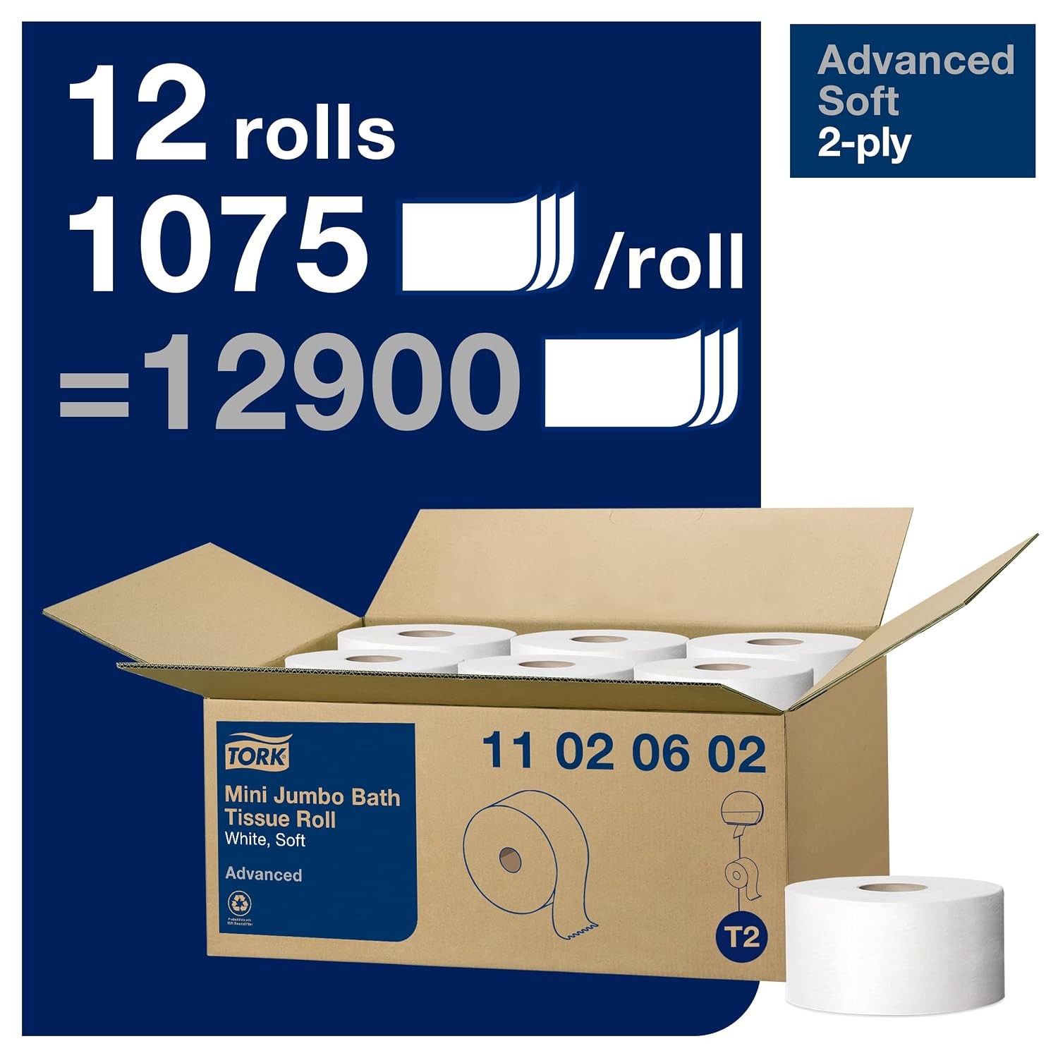 Tork Mini Jumbo Bath Tissue Roll – Toilet Paper Towels with Advanced Soft Qual