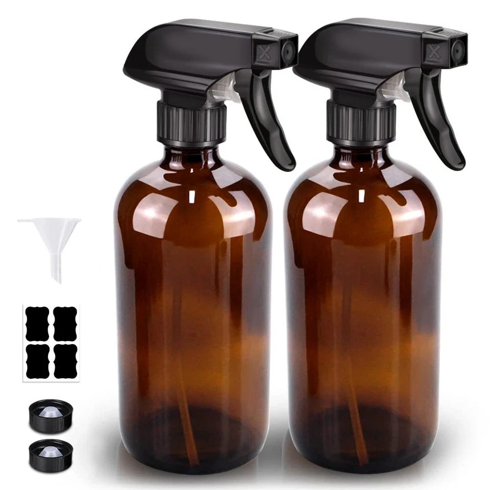 Amber Glass Spray Bottle Set, 2 Pack, 16 oz – Perfect for Plants Cleaning