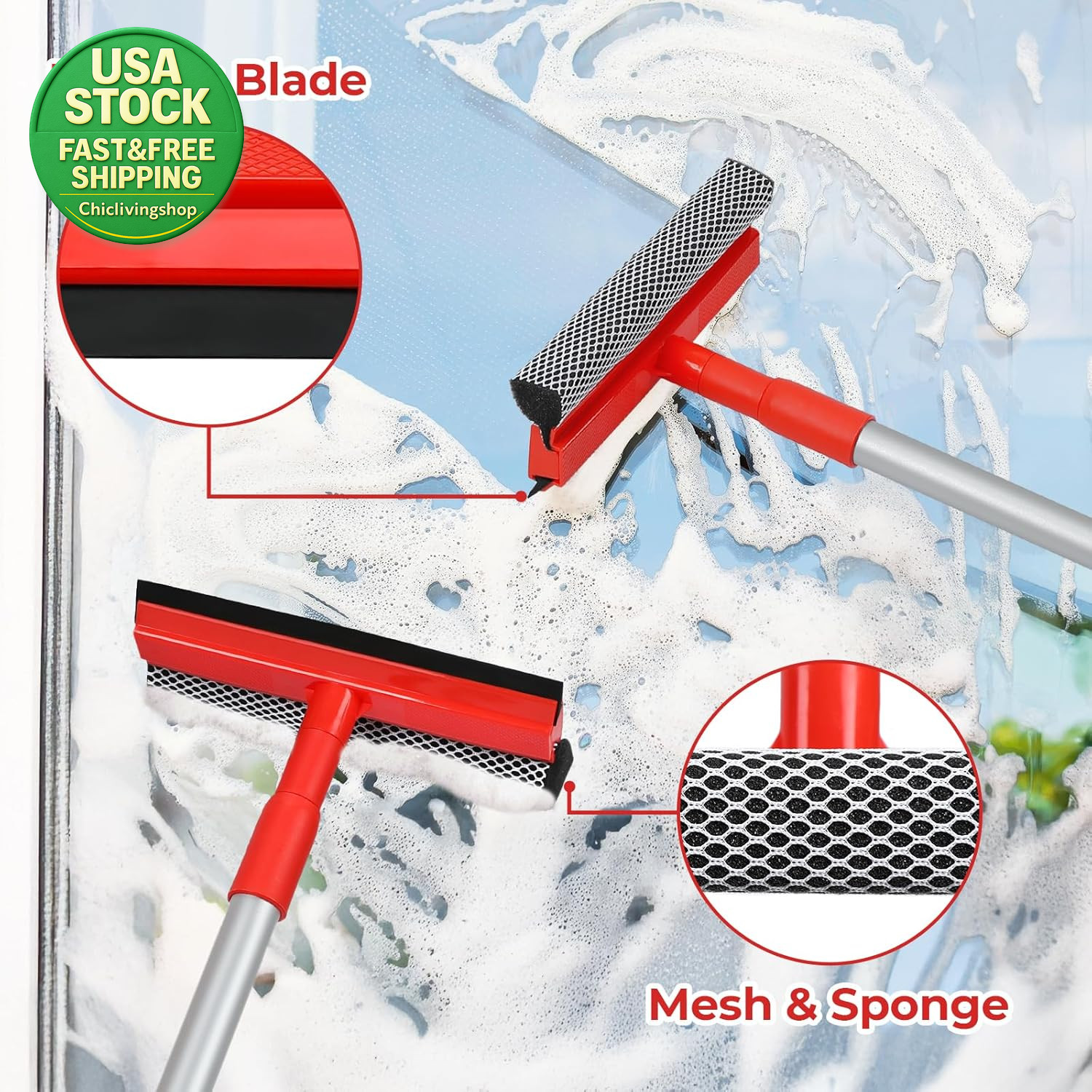 Windshield Cleaner Squeegee Tool 2 in 1 Extendable Handle 18-28.5 Inch