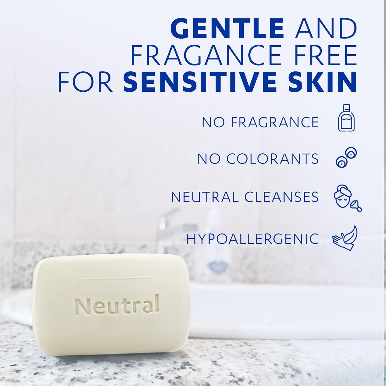 Neutral Hypoallergenic Bar Soap – Fragrance-Free & Dye-for Face & Body – Gentle
