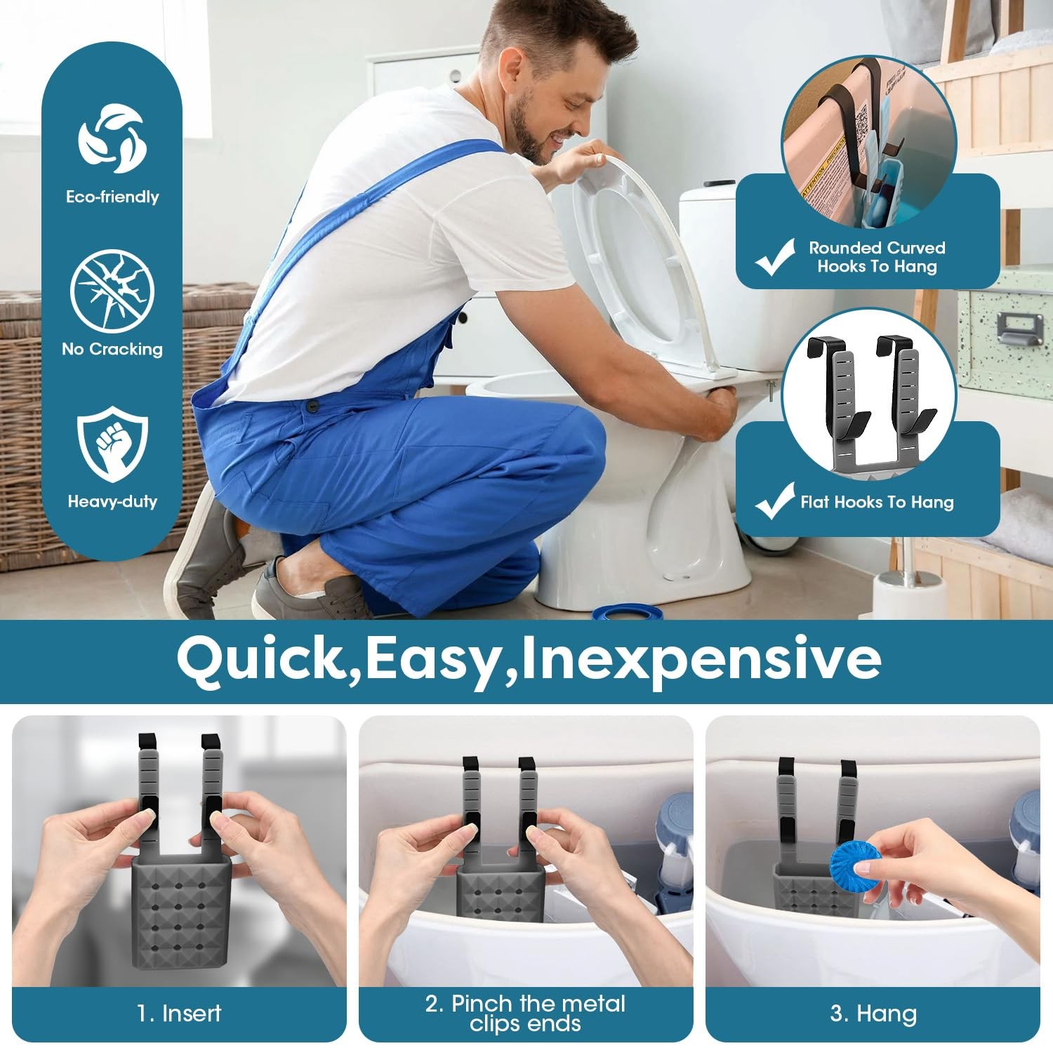 Adjustable Toilet Tank Cleaning Tablet Holder-Hanging Silicone Basket Carrier…