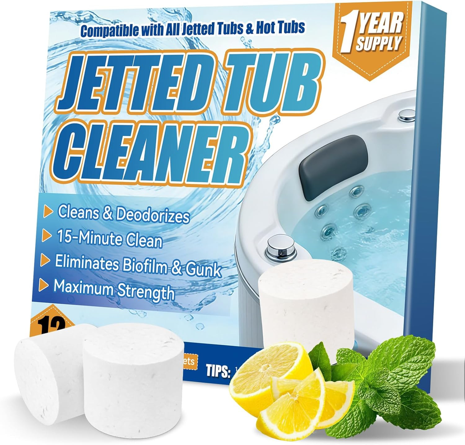 Jetted Tub Cleaner Bathtub Tabs, 12 Heavy Duty Jetted Tub Cleaner，Compatible wit