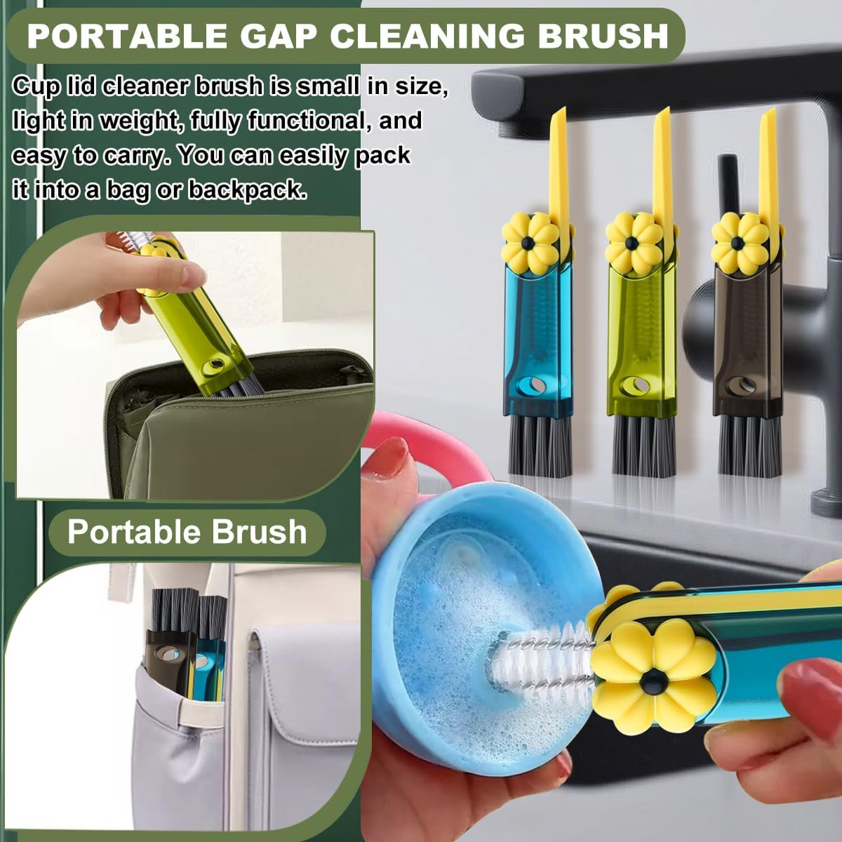 3 in 1 Cup Lid Cleaning Brush, Portable Cup Cleaner Brush, New Water Bottle Lid