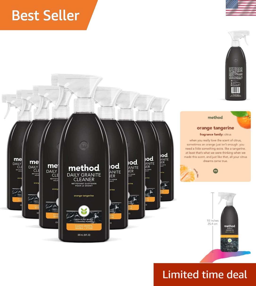 Streak-Free Daily Granite Cleaner, 28oz Spray – 8 Bottles of Plant-Based Power