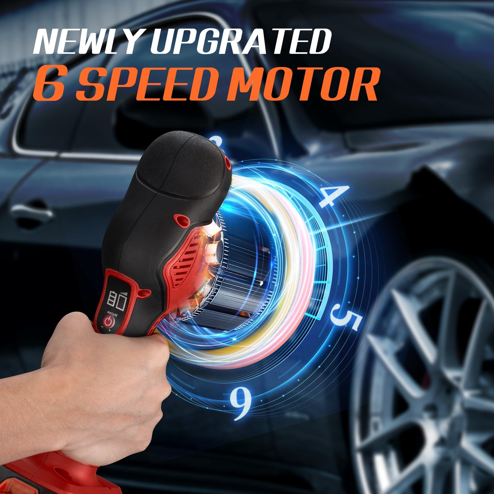 Cordless Car Buffer Polisher Kit with 2 Batteries, 18 Attachments & 6 Speeds