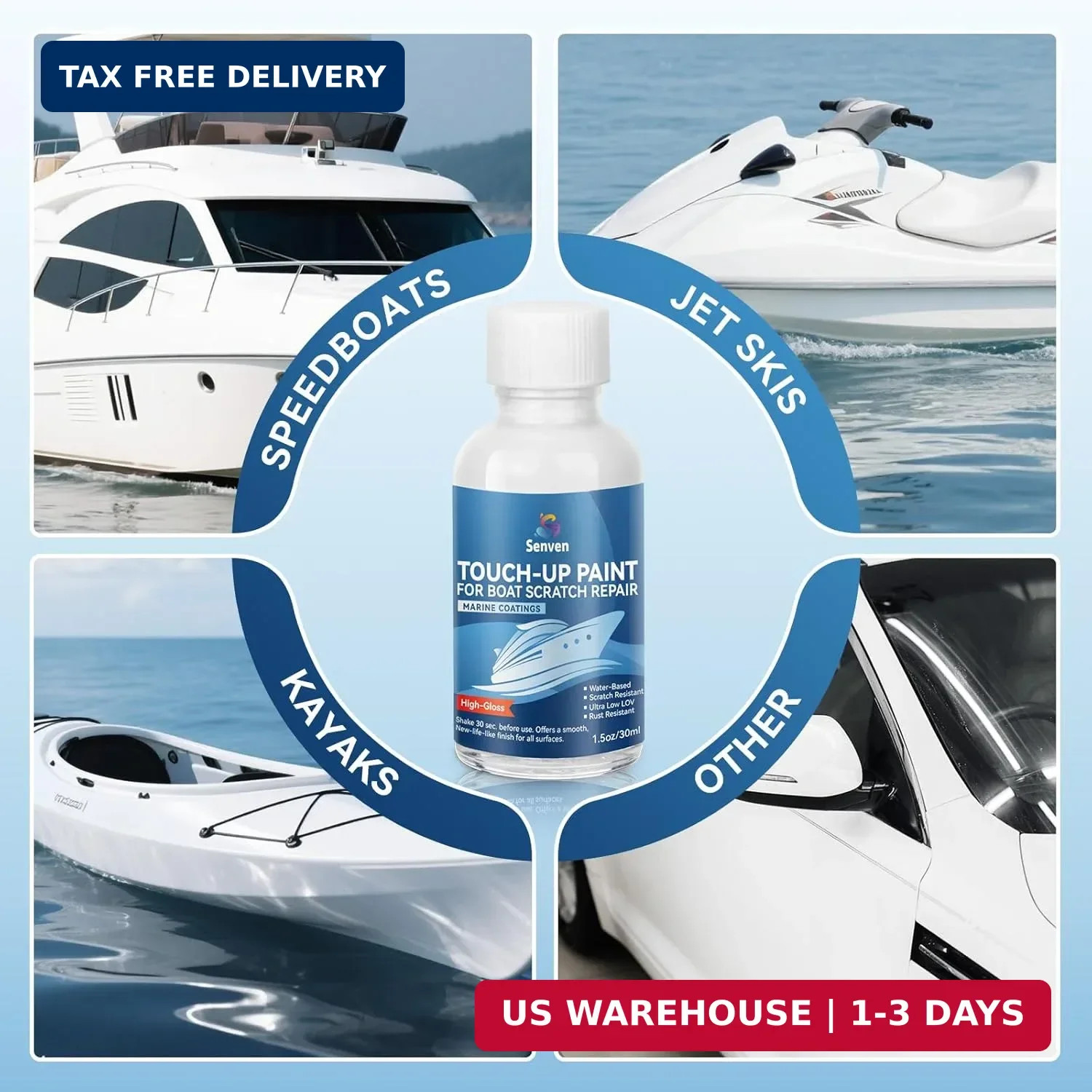 Boat Paint White Touch Up Pen High-Gloss Boat Scratch Repair Marine Topside Bott