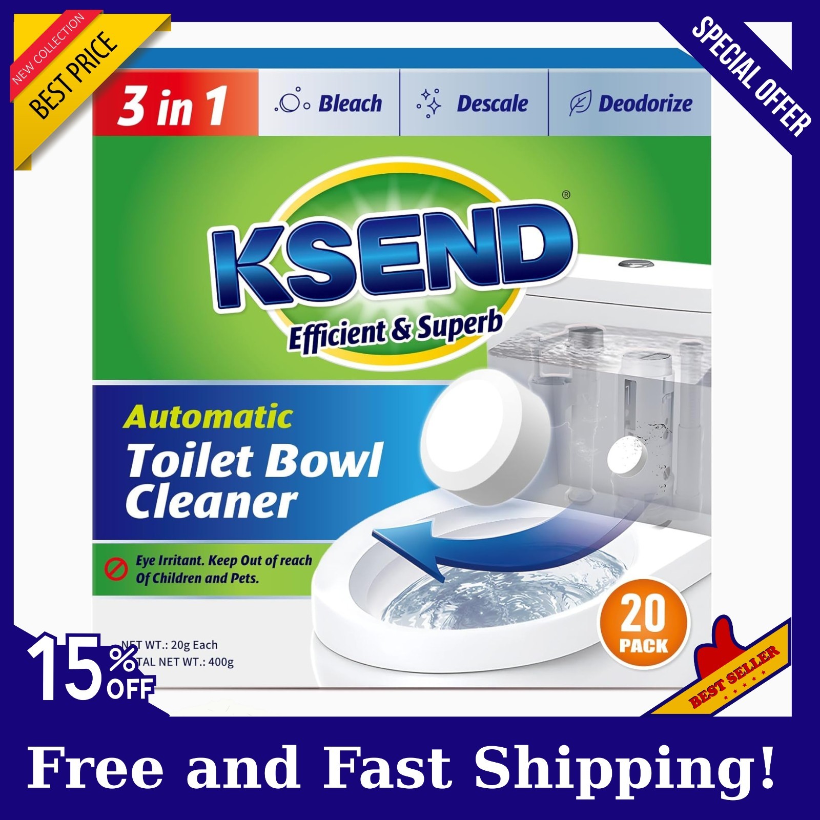 Toilet Bowl Cleaner Tablets 20 PCS – Automatic Toilet Bowl Cleaners with Bleach,