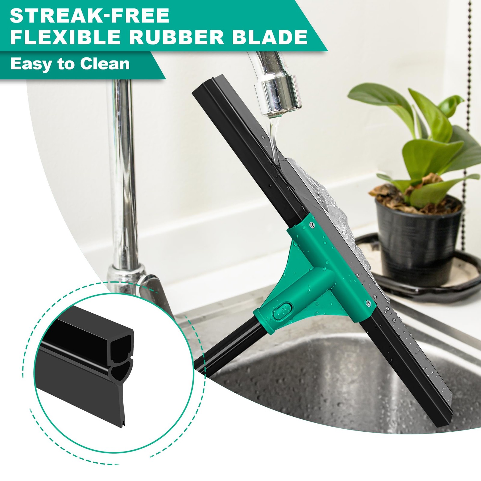 Floor Squeegee Heavy Duty with 58.3 inches Long Handle, Scraper Broom for Cle…