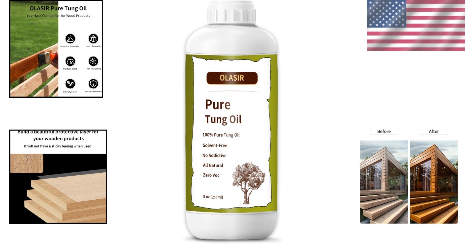 8 oz 100% Natural Pure Tung Oil for Wood Finishing Food Grade Safe, Waterproof T