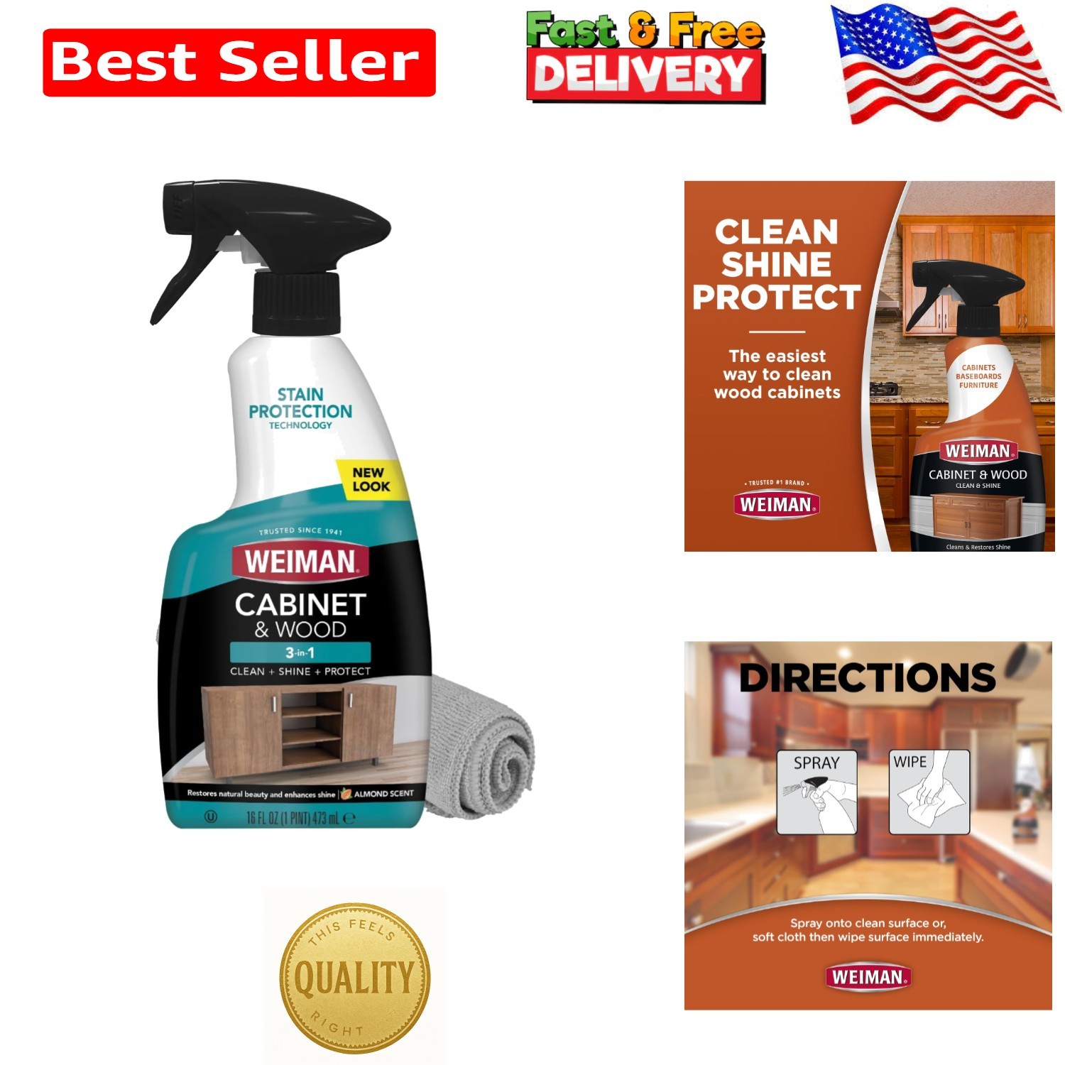 Luxury Cabinet & Furniture Cleaner – Almond Scent, Protect & Shine, Made in USA
