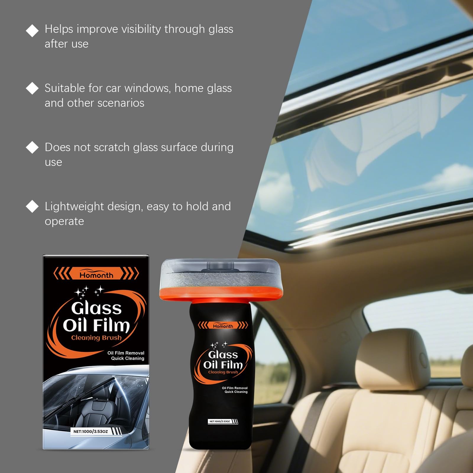 2PC Glass Oil Film Remover Automotive Cleaner for Residue & Road Grime