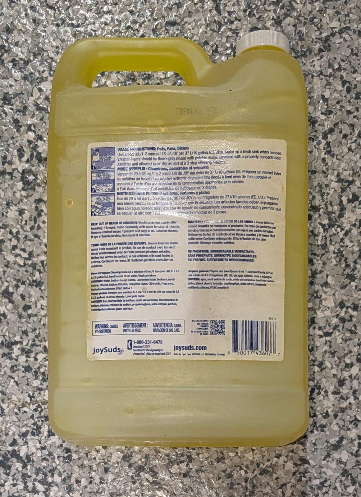 Joy Dishwashing Liquid Pot & Pan Detergent Lemon Scent 1 Gallon NEW