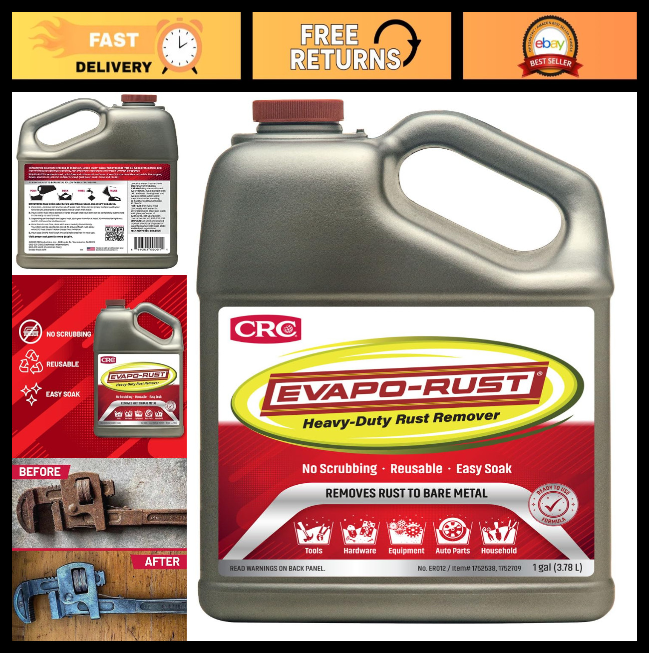Heavy Duty Rust Remover 128 oz – Safe for Auto Parts, Hardware, Antiques & More
