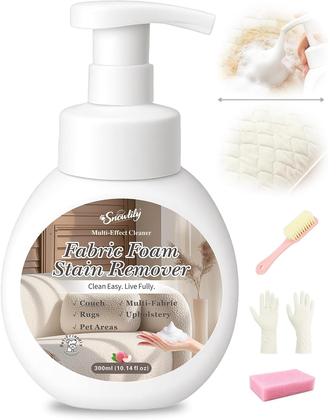 Snowlily Foam Fabric Cleaner – Professional Strength Stain Remover, Non-Toxic &