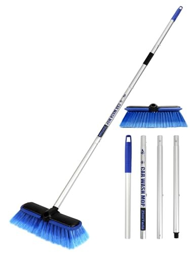 Car Wash Brush Long Handle 10″ Large Head PBT Bristle Rubber Bumper RV SUV Boat