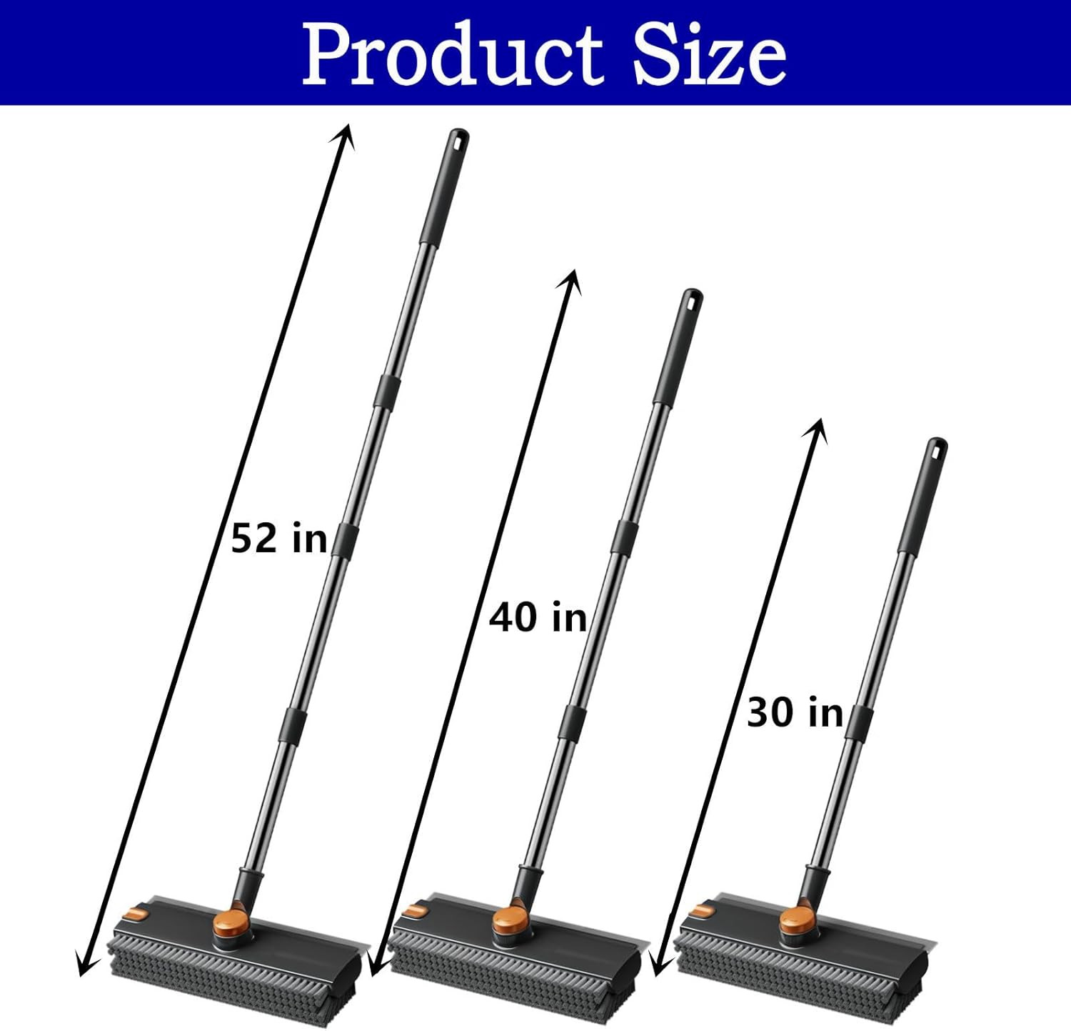 4 in 1 Floor Scrub Brush with Squeegee Long Handle Grout Brush 52” 2026 Upgrade