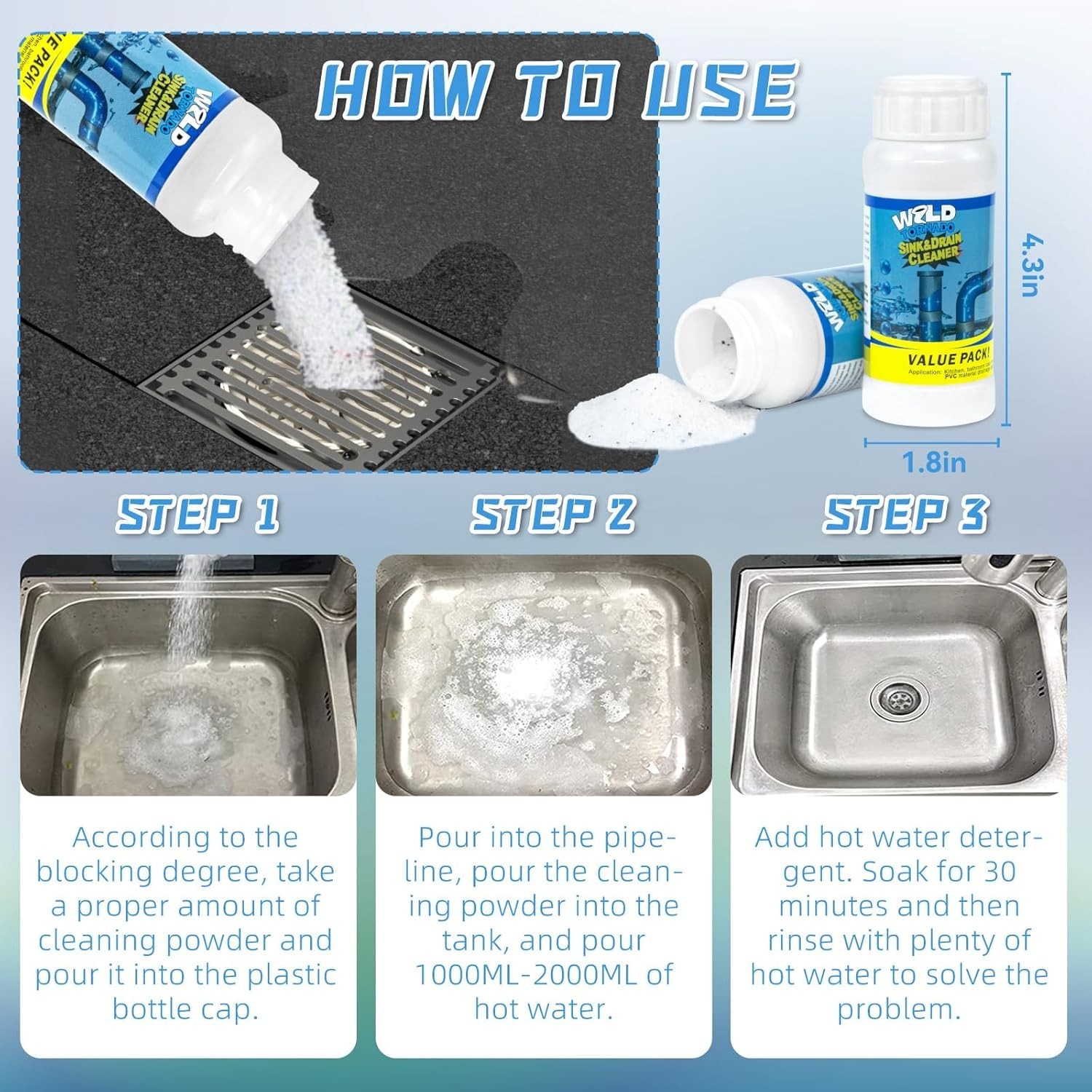 3 Pcs Wild Sink and Drain Cleaner,Wild Tornado Sink And Drain Cleaner