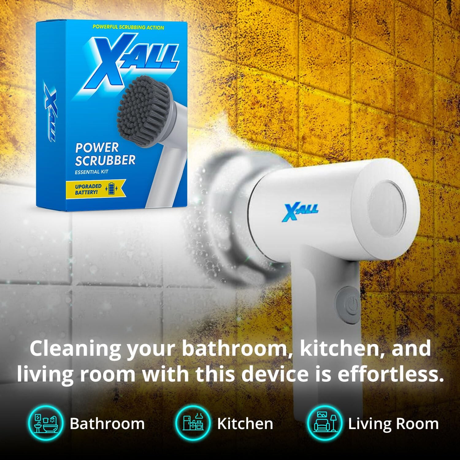 X-All Spin Power Scrubber – Rechargeable Lightweight Waterproof Cordless 2-Sp…