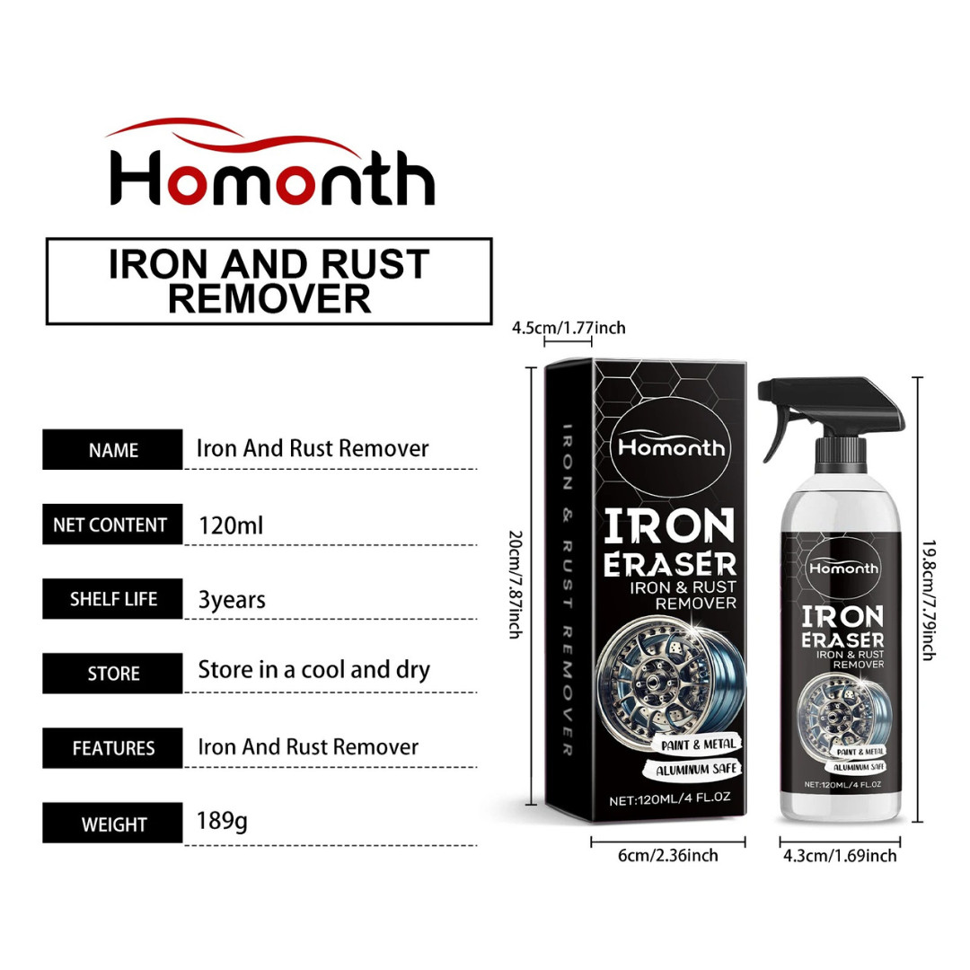Iron Eraser Rust Remover Spray, Car Wheel Paint Brake Dust Fast Cleaner 120ML US