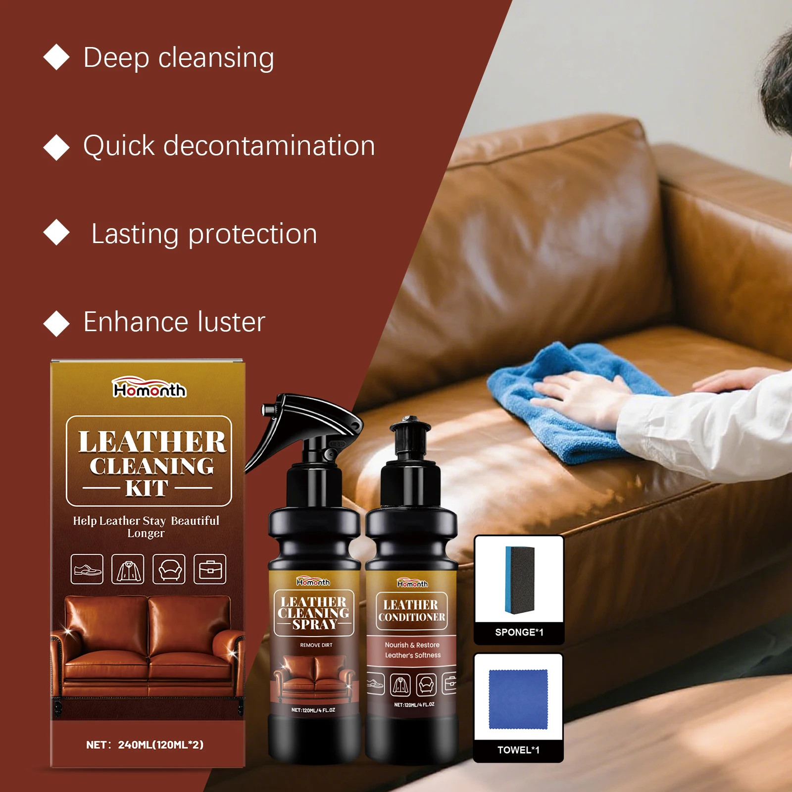 Leather Cleaner Conditioner Kit Care Set Deep Spray Nourishing Cream Restores So