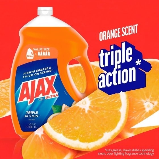Ajax Ultra Triple Action Dishwashing Liquid Dish Soap, Orange Scent, 145 Fluid O