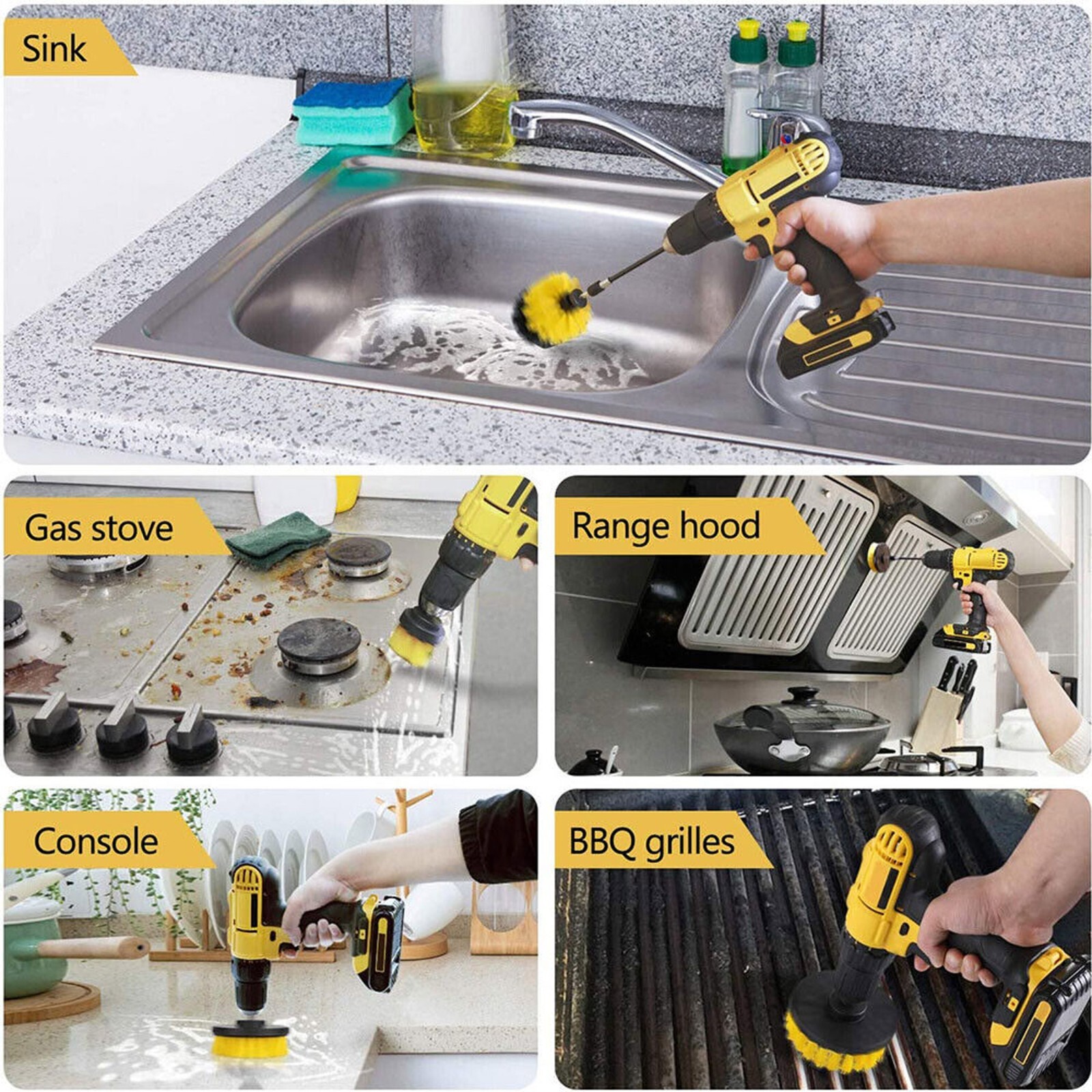3PCS Drill Brush Set Power Scrubber Drill Attachments Shower Tile Grout Car Kit