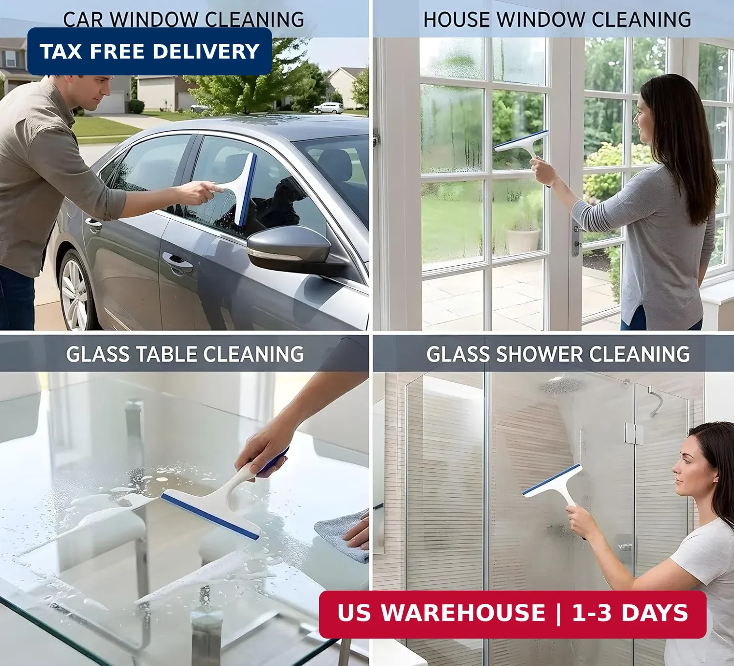 2 Pack Shower Squeegee for Glass Doors – 9.5″ Silicone Blade Window Cleaner Tool