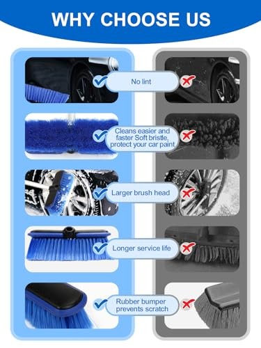 Car Wash Brush Long Handle 10″ Large Head PBT Bristle Rubber Bumper RV SUV Boat