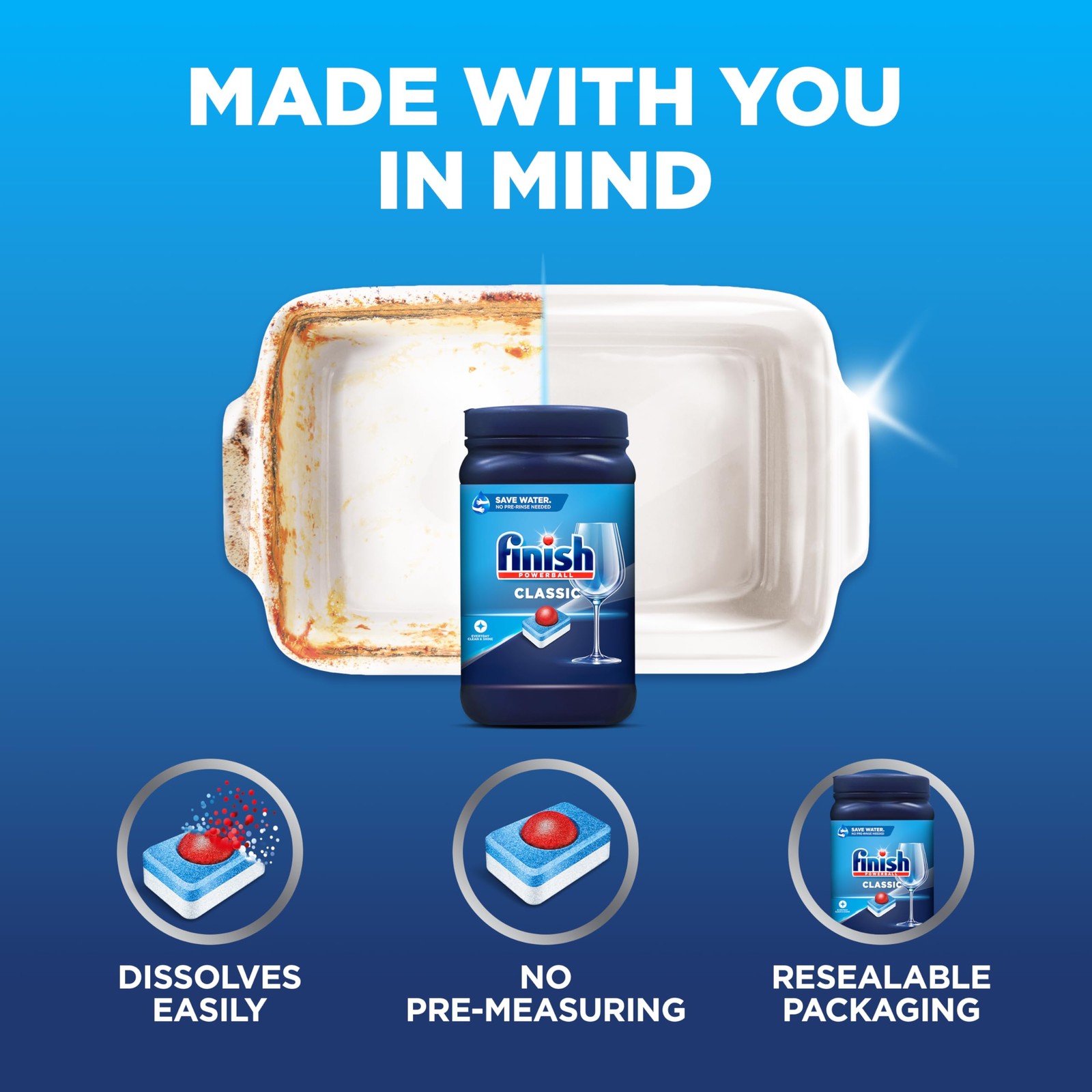 Finish Classic Dishwasher Pods, No Pre-Rinse Dishwasher Detergent Soap