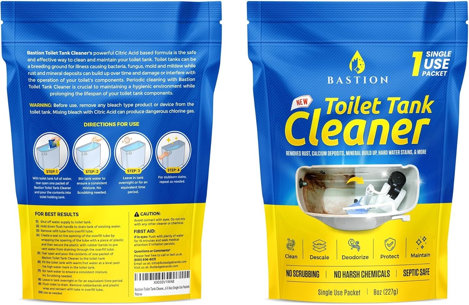 Toilet Tank Cleaner, 8oz Packet – Safe for Septic Systems, No Scrubbing Required