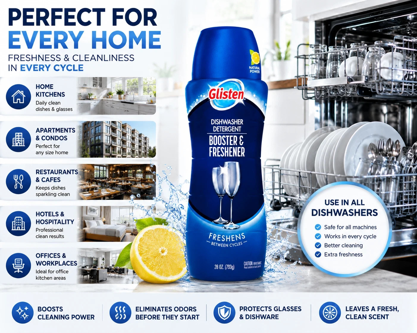 2x Glisten Dishwasher Detergent Booster & Freshener Natural Power Formula – 28oz