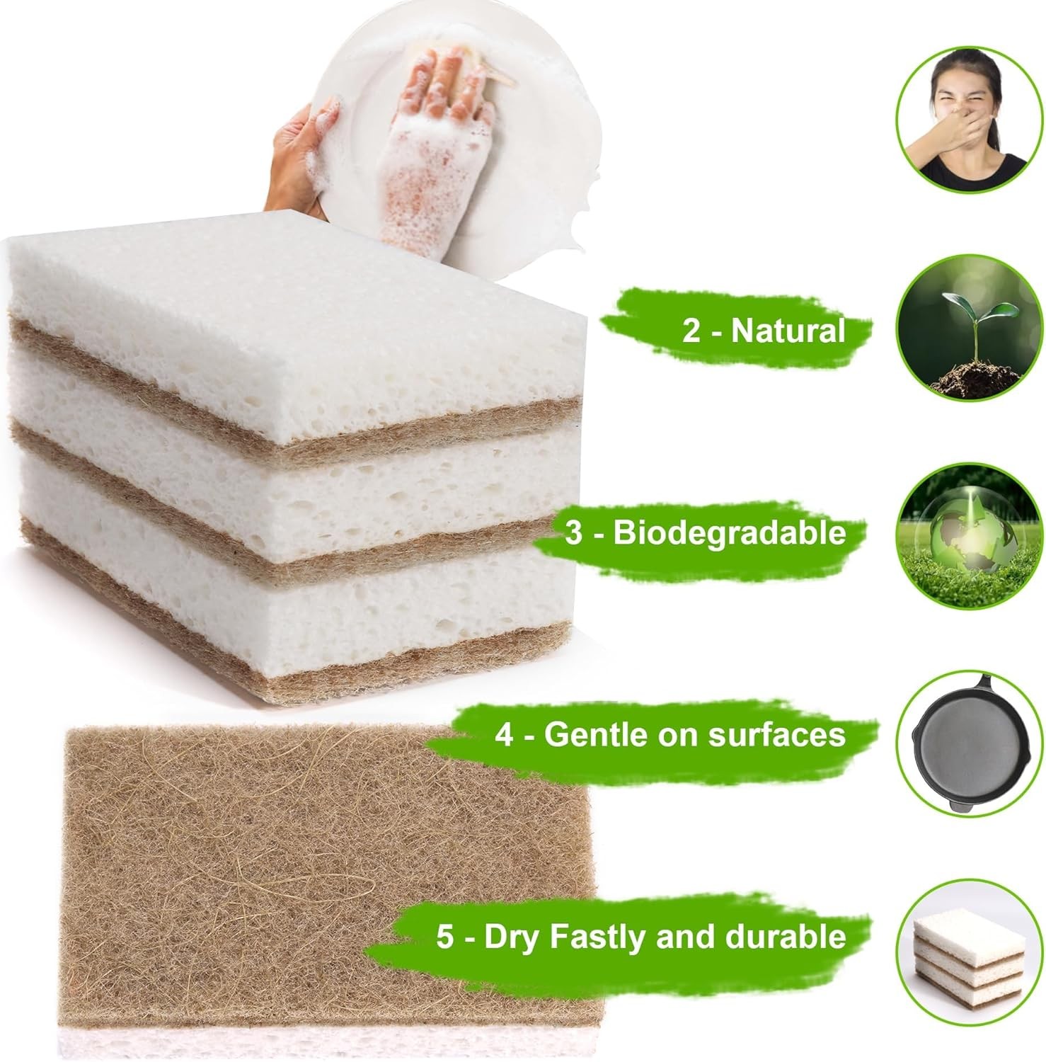 Natural Dish Sponges 16 Pack – Biodegradable Sponge Kitchen Compostable