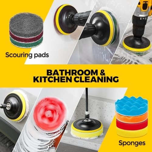 Holikme 22Pack Drill Brush Attachments Set,Scrub Pads & Sponge, Buffing Pads,…