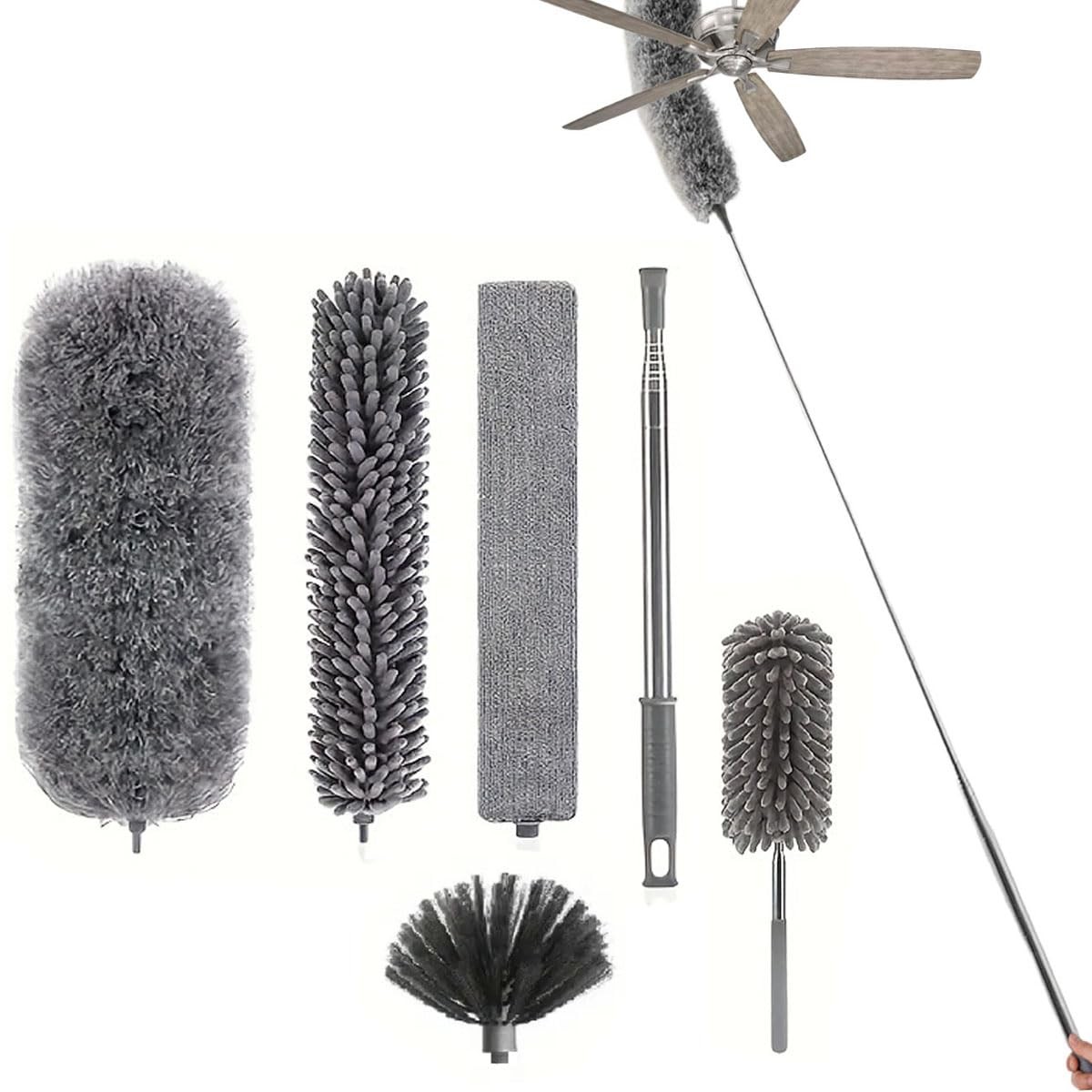 Microfiber Feather Duster Kit with 100” Extension Pole 6 PCS Reusable Bendabl…