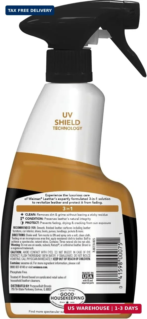 Weiman Leather Cleaner & Conditioner – Cleans, Restores & Protects Leather, UV P