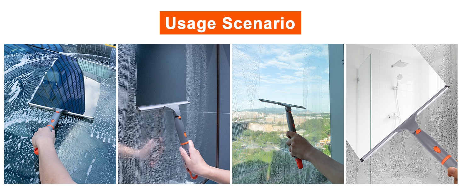 All Purpose 10 inch Shower Squeegee with 2pcs Rubber Wiper Blade Window Squeegee