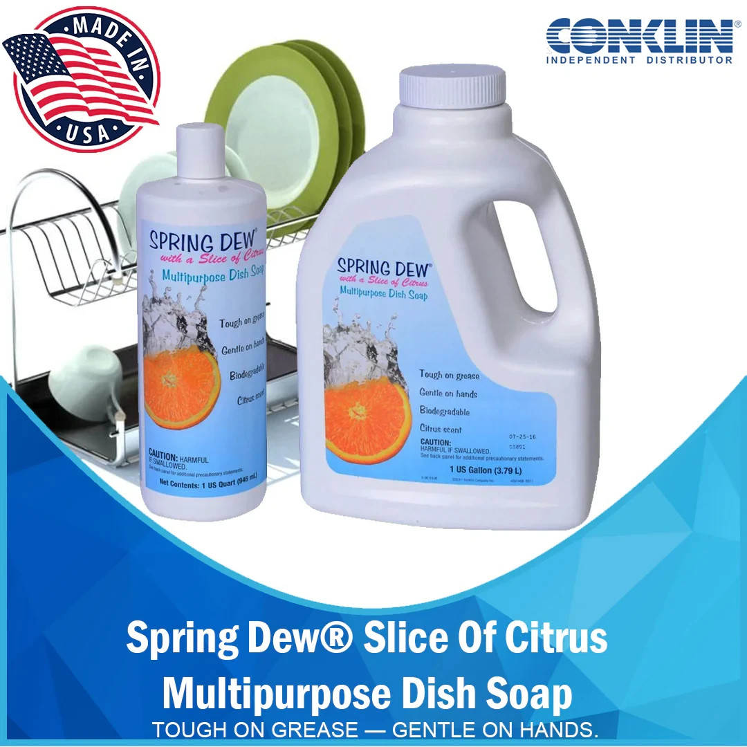 SPRING DEW® SLICE OF CITRUS MULTIPURPOSE DISH SOAP, Conklin Company concentrated