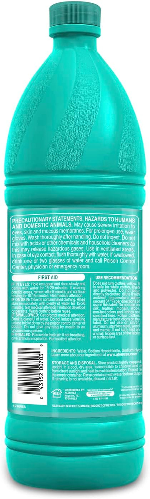 Household Cleaning Liquid Bleach – 32.12 fl oz – 3-in-1 Multipurpose Cleaner for