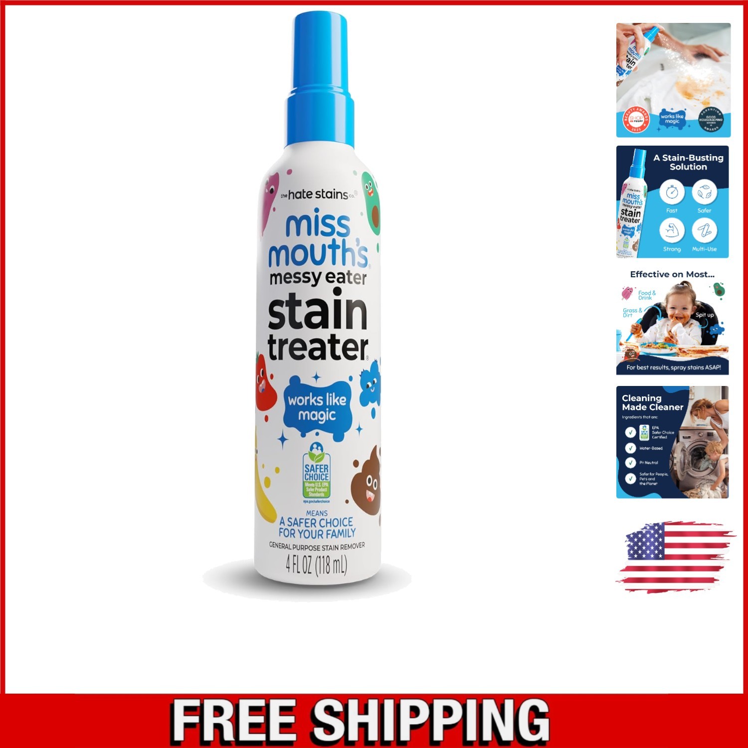 Powerful Stain Treater Spray – 4oz for Kids & Adults – No Dry Cleaning Needed