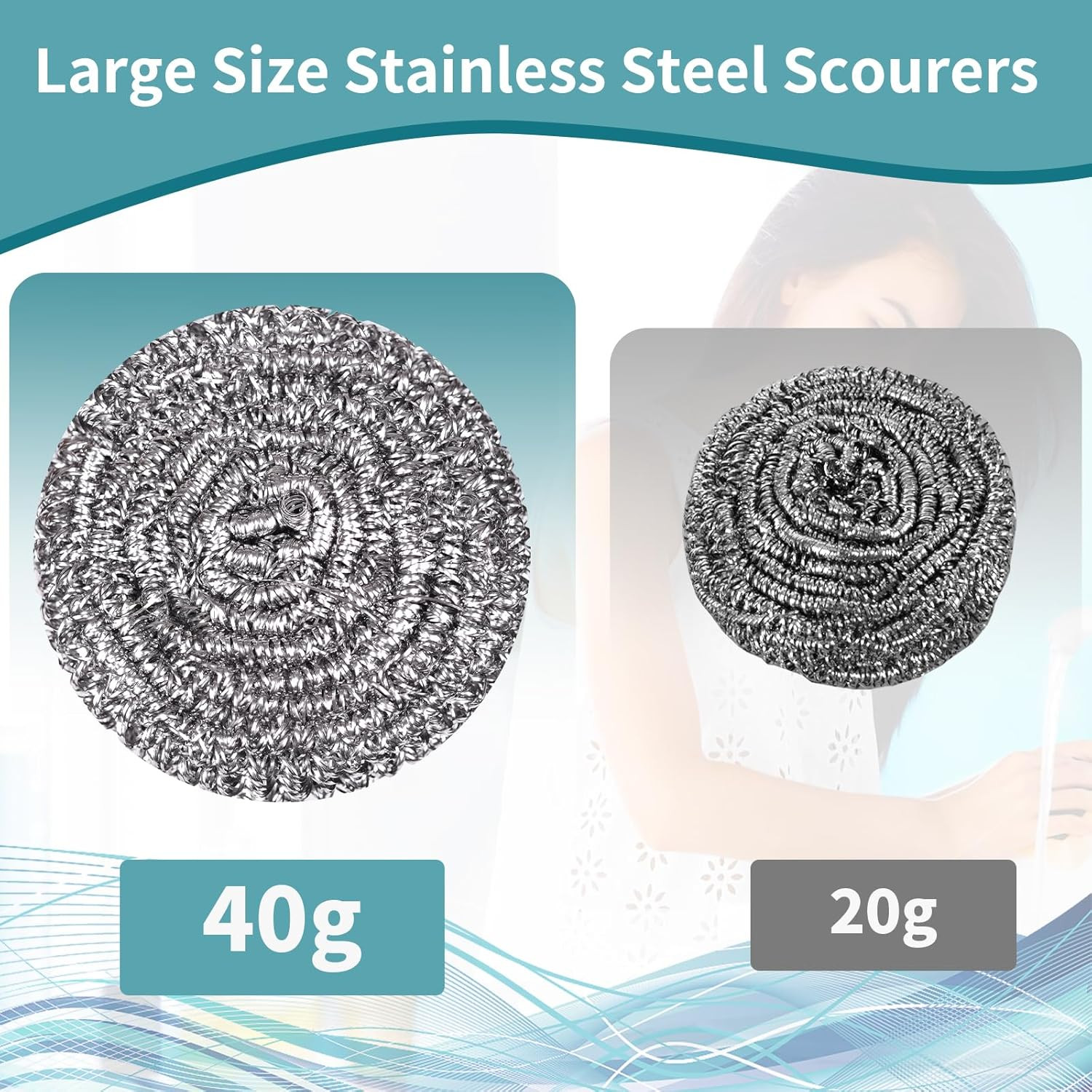 Stainless Steel Scourer Heavy Duty Scrubber Pads Steel Wool Pack of 6,40G