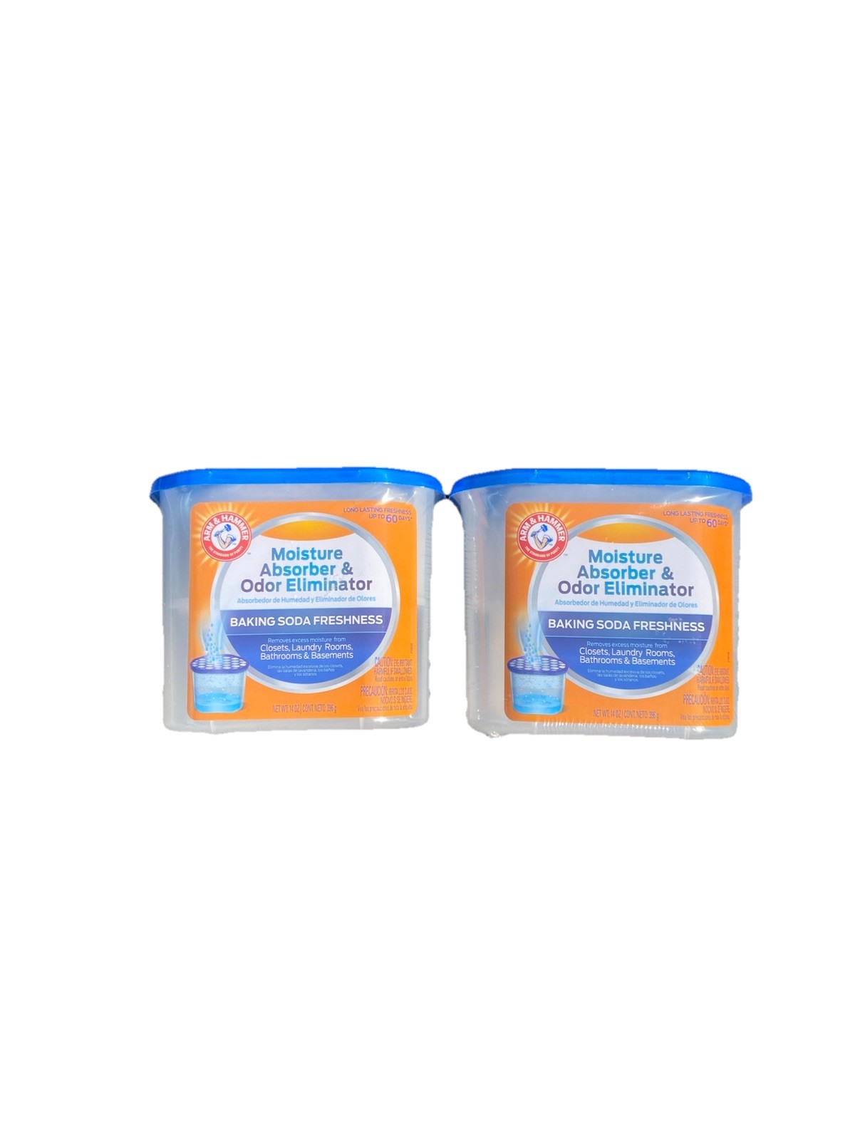 Lot of 2 Arm & Hammer Moisture & Odor Eliminator Fragrance Free Unscented 14 Oz.